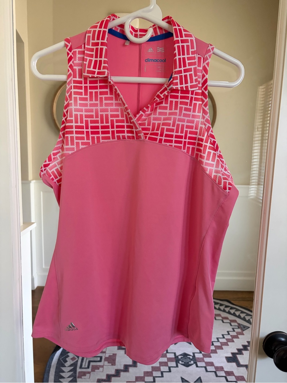 adidas Pink Sleeveless Climacool Tank with Patterned Yoke